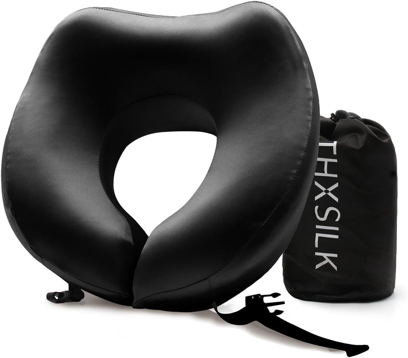 THXSILK 100% Mulberry Silk Neck Pillow for Traveling, Pure Memory Foam Travel Pillow for Airplanes, Travel Neck Pillow for Sleeping, Head and Neck Support, Neck Pillow with Storage Bag (Black) THXSILK 100% Mulberry Silk Neck Pillow for Traveling, Pure Memory Foam Travel Pillow for Airplanes, Travel Neck Pillow for Sleeping, Head and Neck Support, Neck Pillow with Storage Bag (Black)