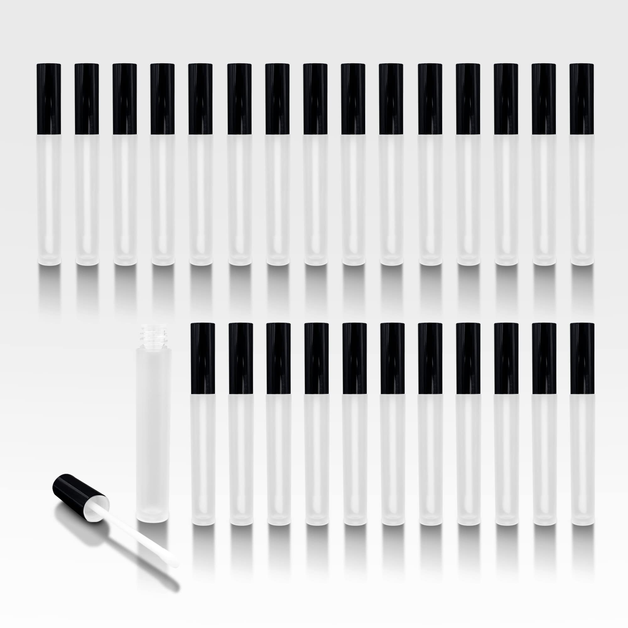 Cosmetic Packaging Now Vibe Frosted Lip Gloss Tubes w Glossy Black Cap Doe Foot Wand Carton - 336