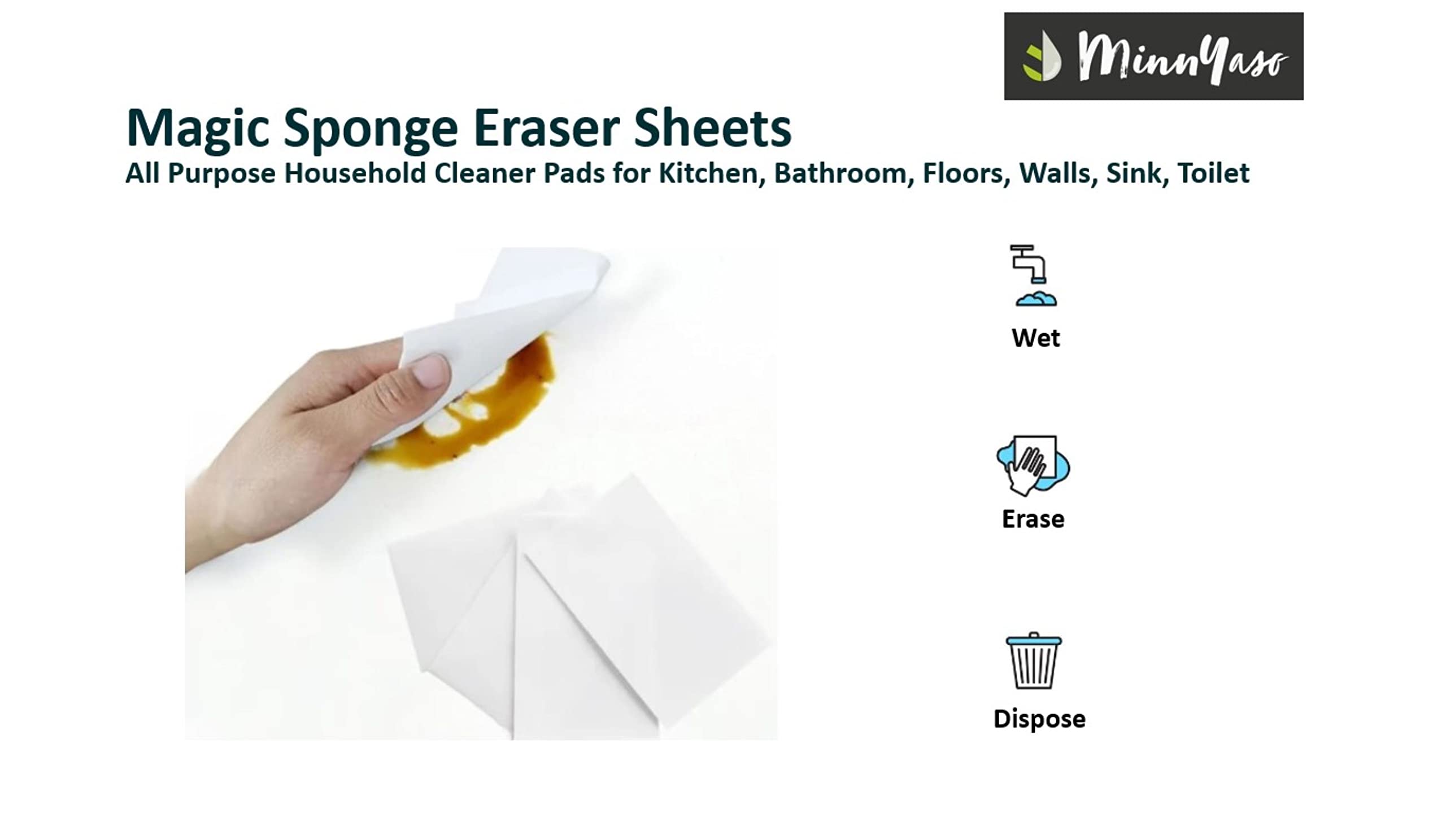 Paquete de 100 hojas de goma de borrar de esponja mágica, extra gruesas, superduraderas, de 7.25 x 4.5 x 0.12 pulgadas, almohadillas de limpieza multiusos para cocina, baño, suelos, paredes