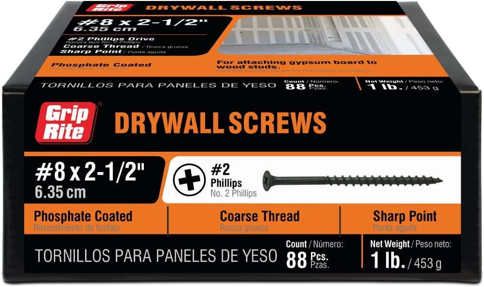 212CDWS1 #8 X 2-1/2" Phillips Bugle Head Coarse Thread Drywall Screw, 1lb Box
