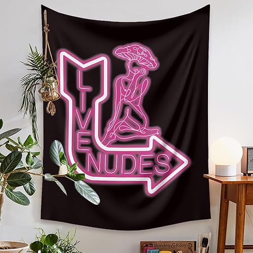 Miniatura 7 de Tapiz con luz de neón para colgar en la pared, tapiz de hongos con luz negra, reactivo a los rayos UV, tapiz sexy, tapiz vertical rosa neón para