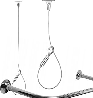 Ceiling Mounted Shower Curtain Rod Support Bracket, 60″ Adjustable Rustproof 304 Stainless Steel Ceiling Suspension Holder Anti-Sagging for Corner Shower Rods L-Shaped or U