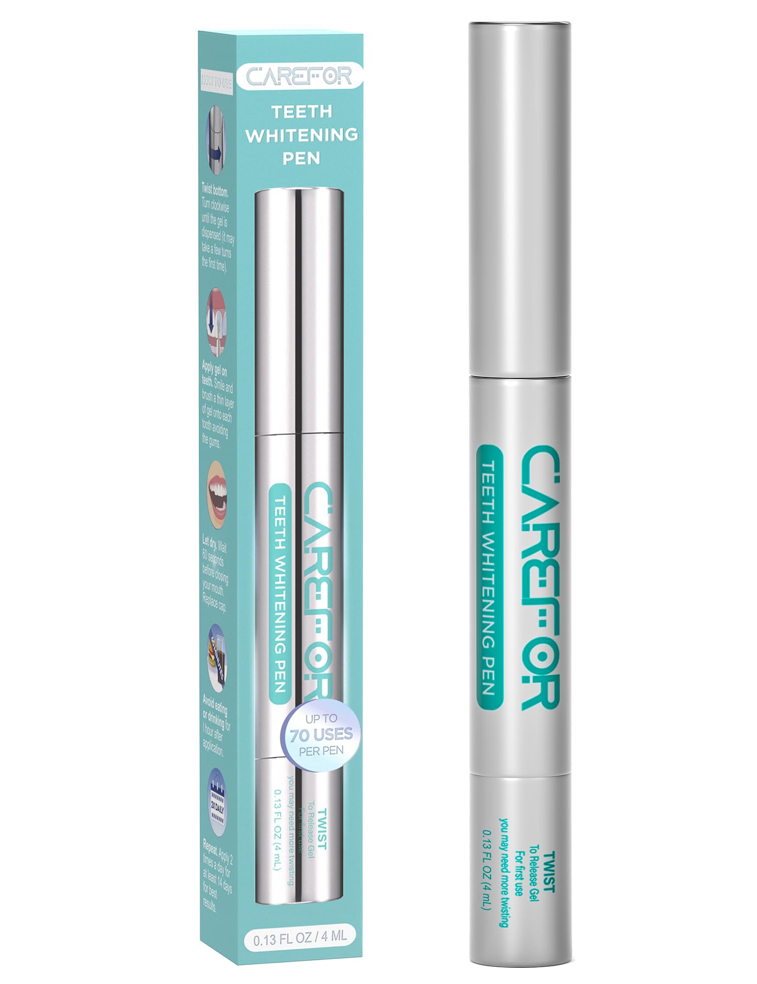 Teeth Whitening Pen1 Pack 4ml Fast-Acting Whitening Gel with Brush Applicator Portable Travel Kit for Professional Stain Removal