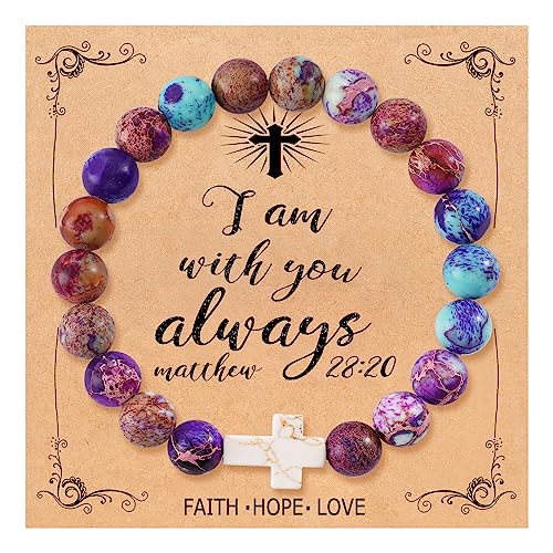 Image of QWNHONEY Cross Bracelet for Women Christian Gifts Colorful Imperial Stone Catholic Religious Jewelry Mothers Day Birthday Christmas Gifts for Women Mother Daughter Sister Girlfriend Grandma Wife