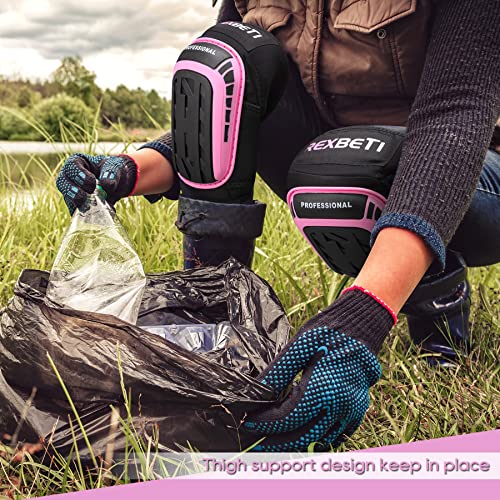 Rexbeti Pink Knee Pads For Work, Construction Knee Pads For Men Women, Heavy Duty Comfortable Anti-Slip Foam Gel Knee Pads For Gardening Flooring And Cleaning, Extra 4 Extension Straps #TOP4