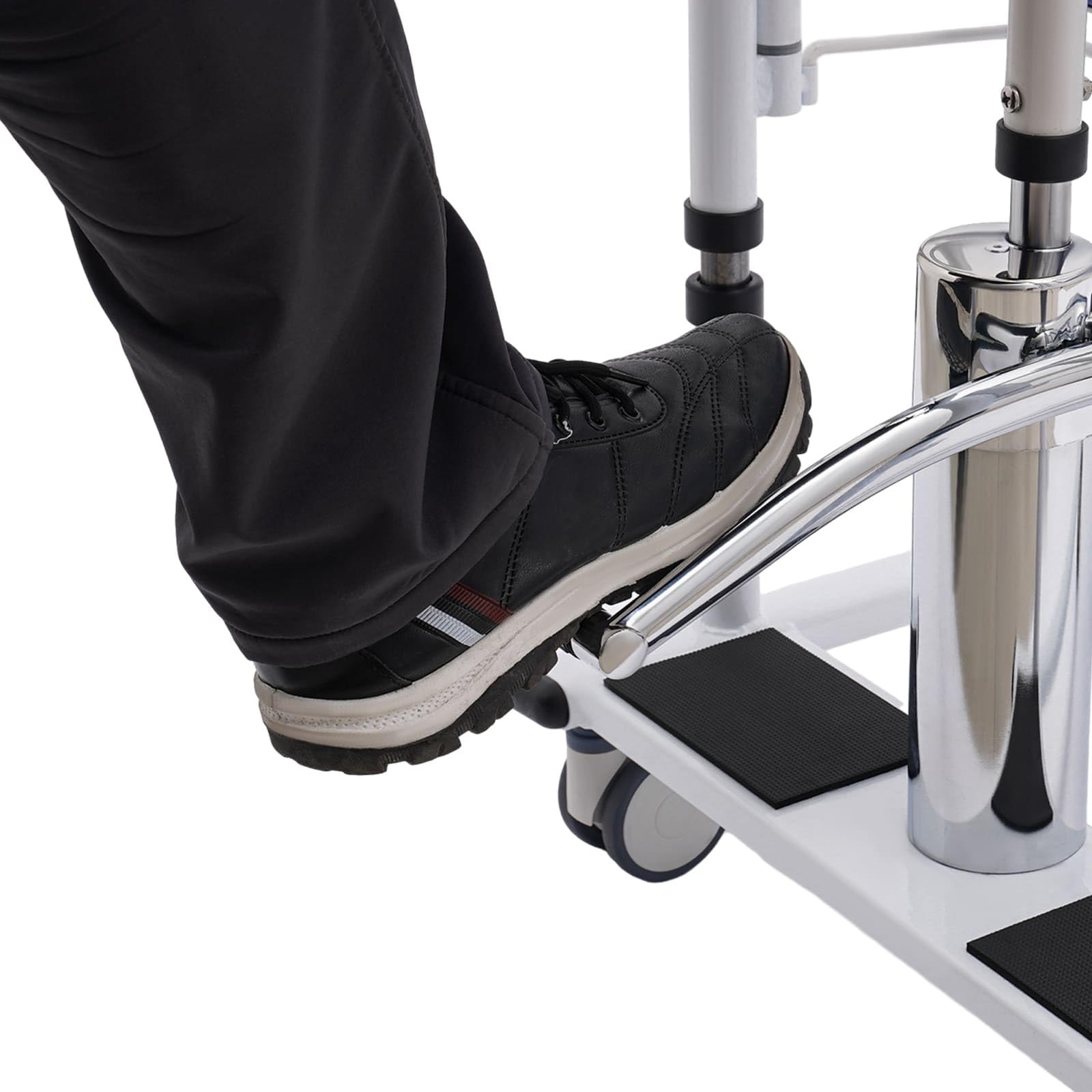 Silla de Transferencia Hidráulica para Pacientes y Mayores, Dividida a 180°, Sillón Multifuncional Altura Ajustable con Ruedas Universales, Mesa de Comedor y Maceta Portátil (Negro)