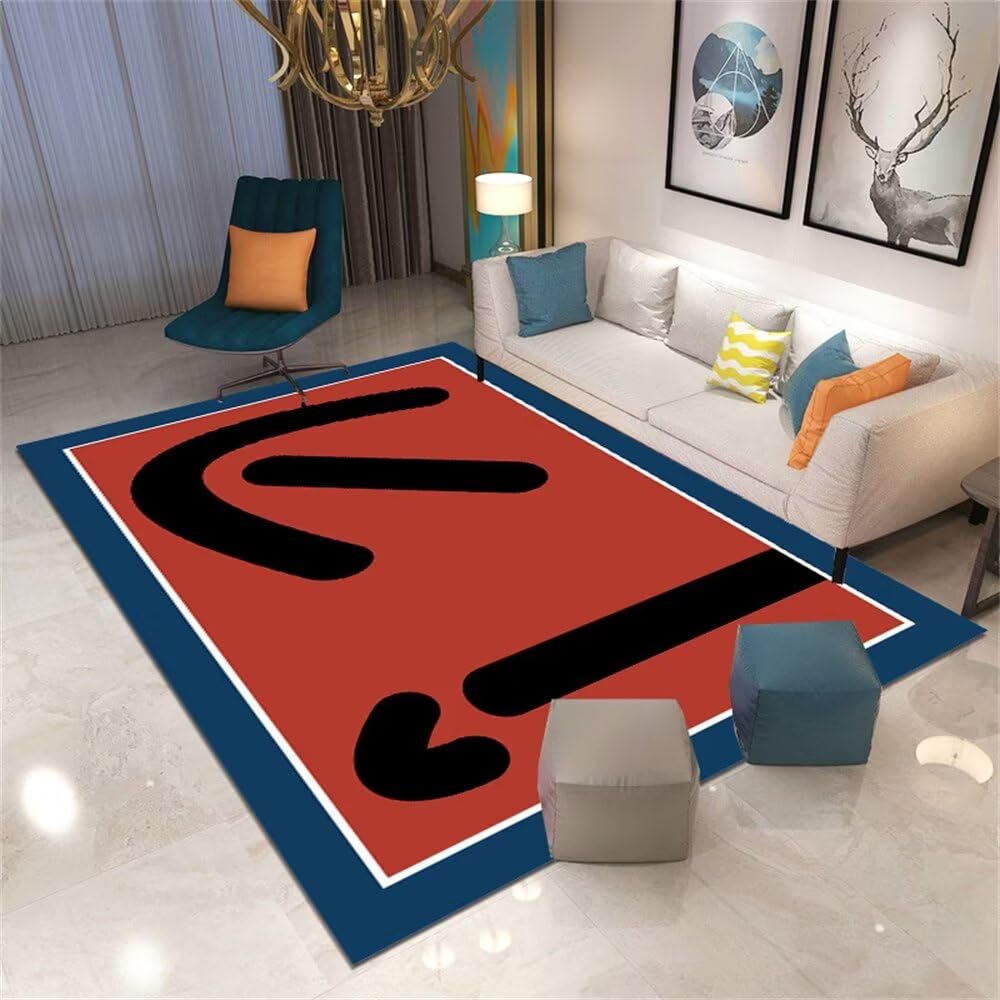 Tapis enfant chambre garcon bleu et rouge tapis de salon à sticker lavable
