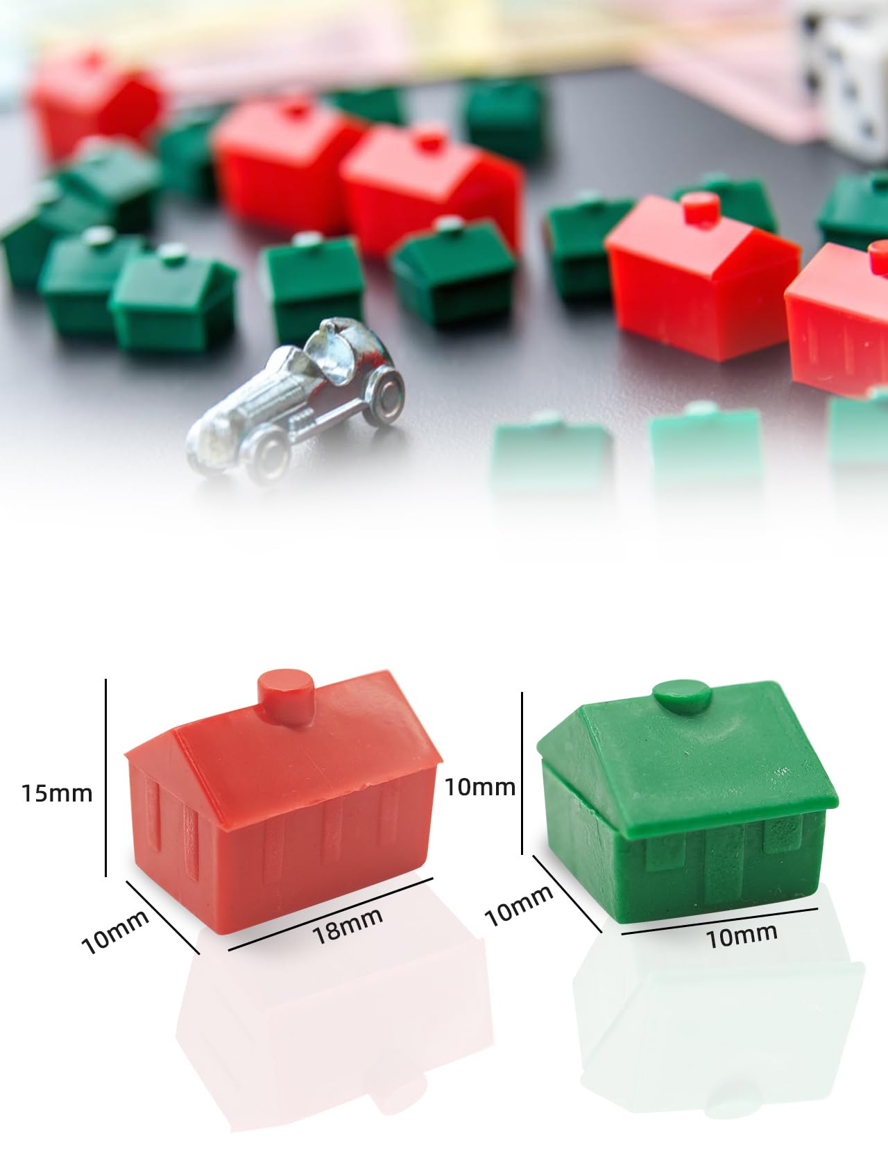 Monopoly Case & Hotel Set – 32 case verdi e 12 Alberghi rossi in plastica, pezzi di ricambio per Monopoly Classic, durevoli mattoncini da gioco e accessori per la serata di gioco (set casa)