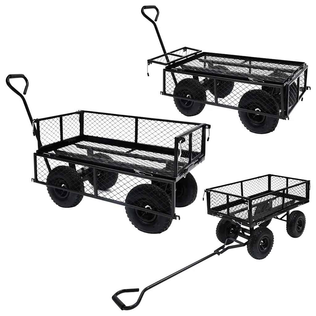 Gartenwagen Schwarz 250 kg Traglast, Bollerwagen mit klappbaren Seitenwänden, robuster Transportwagen für Garten, Gartenkarre aus Stahl für Holz und Blumen