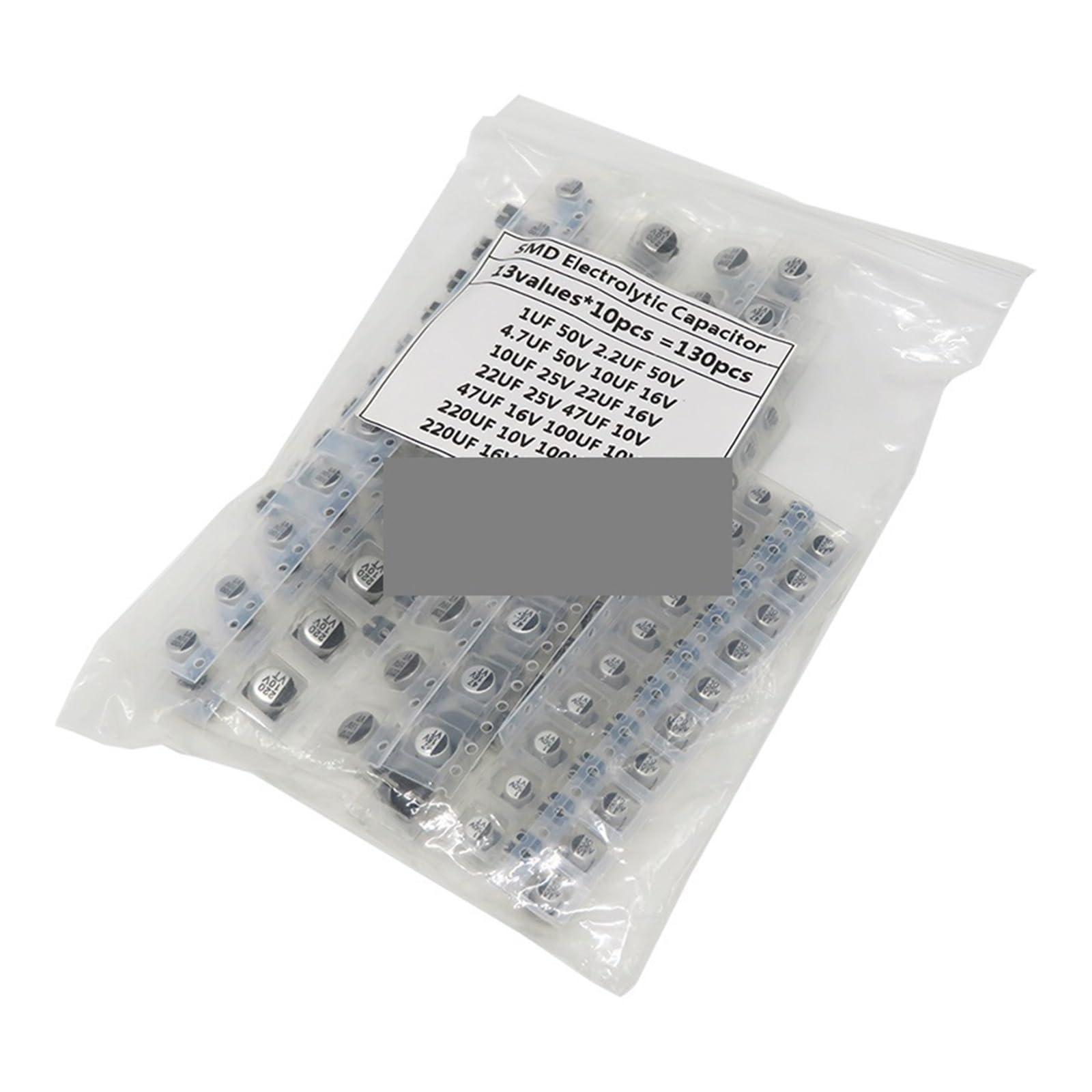 ICXLPMC 130PCS/LOT 1uF-220uF SMD Aluminum Electrolytic Capacitor Assorted Kit Set, 13Values*10PCS=130PCS Samples Kit