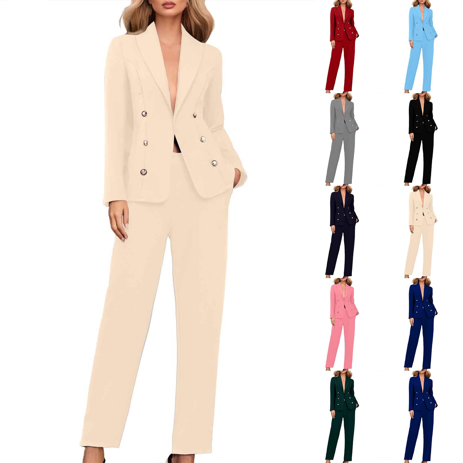 Generico Tailleur Donna Eleganti da Cerimonia Pantaloni e Giacca Completo da Donna con Risvolto Business Suit con Bottone Completi di Pantaloni 2 Pezzi per Matrimoni e Feste