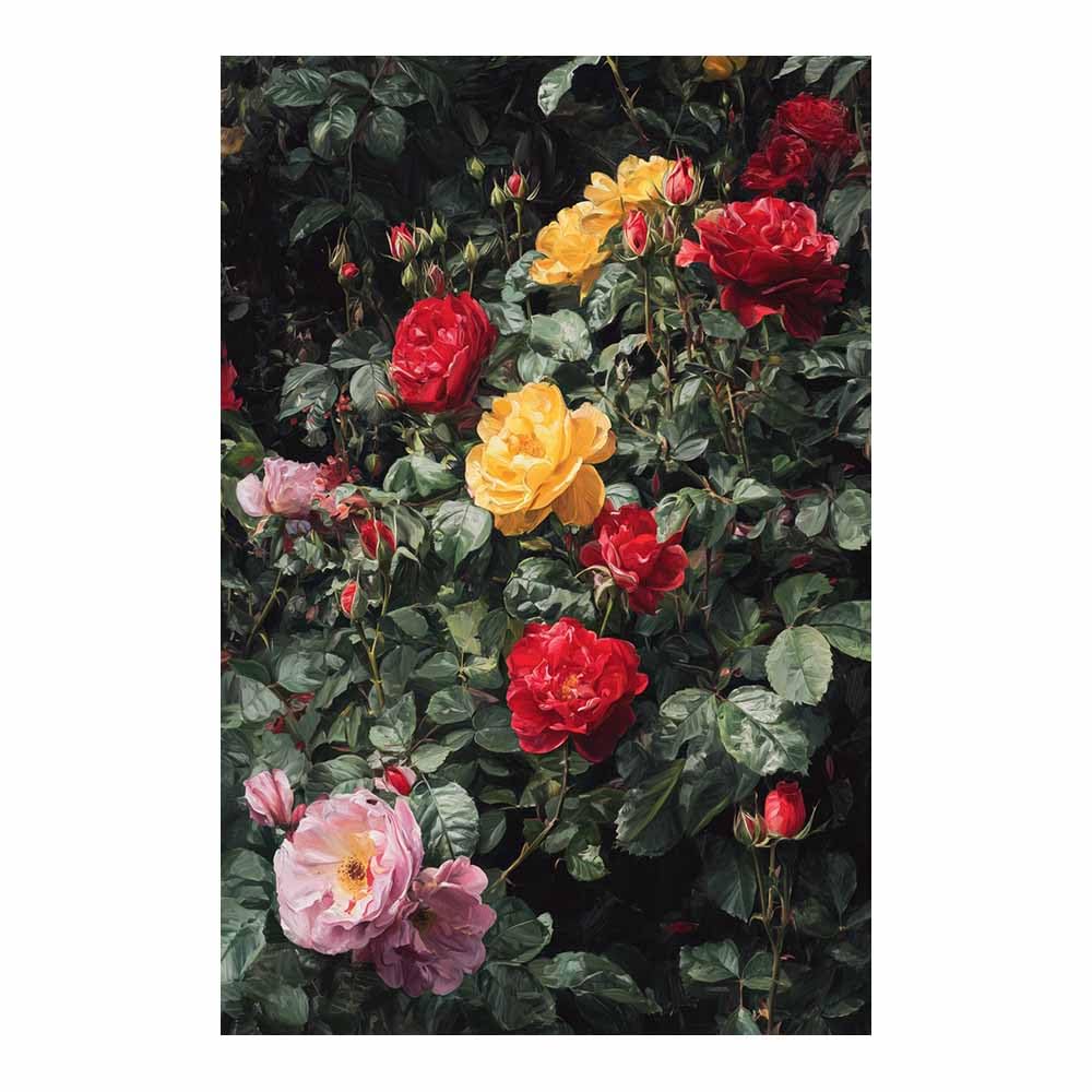 Hoqiu Multicolor Botanical Prints Reds Yellow Pink Ros Artwork, Wall Decoration Living Room Bedroom Hallway Stairs Decoration.(Multicolor)-60X80cm Unframed