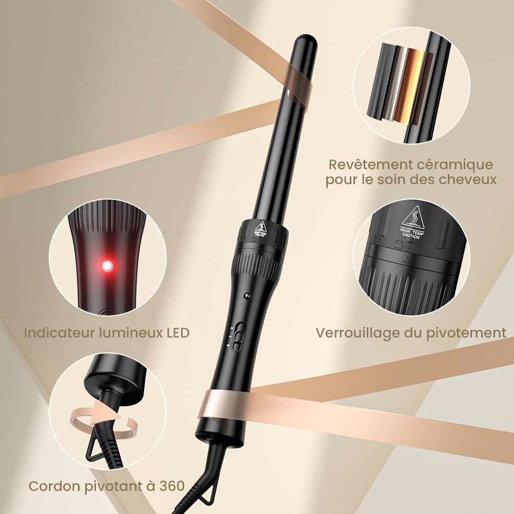 ELEHOT-Store Boucleur a Cheveux 3 Tete à Température Réglable, Fers à Vagues avec Chauffage Rapide PTC, Fer à Friser Ceramique 10-32mm, Fer à Boucler 5 en 1 pour Cheveux Court Longs, 2 Clips
