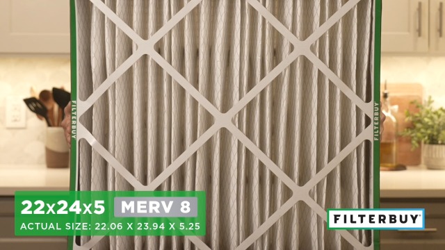 Image of Filterbuy 22x24x5 Air Filter MERV 8 Essential Dust & Allergy Defense (2-Pack), Electrostatic Pleated HVAC AC Furnace Filters for Amana, Goodman, and Five Seasons (Actual Size: 22.06 x 23.94 x 5.25)
