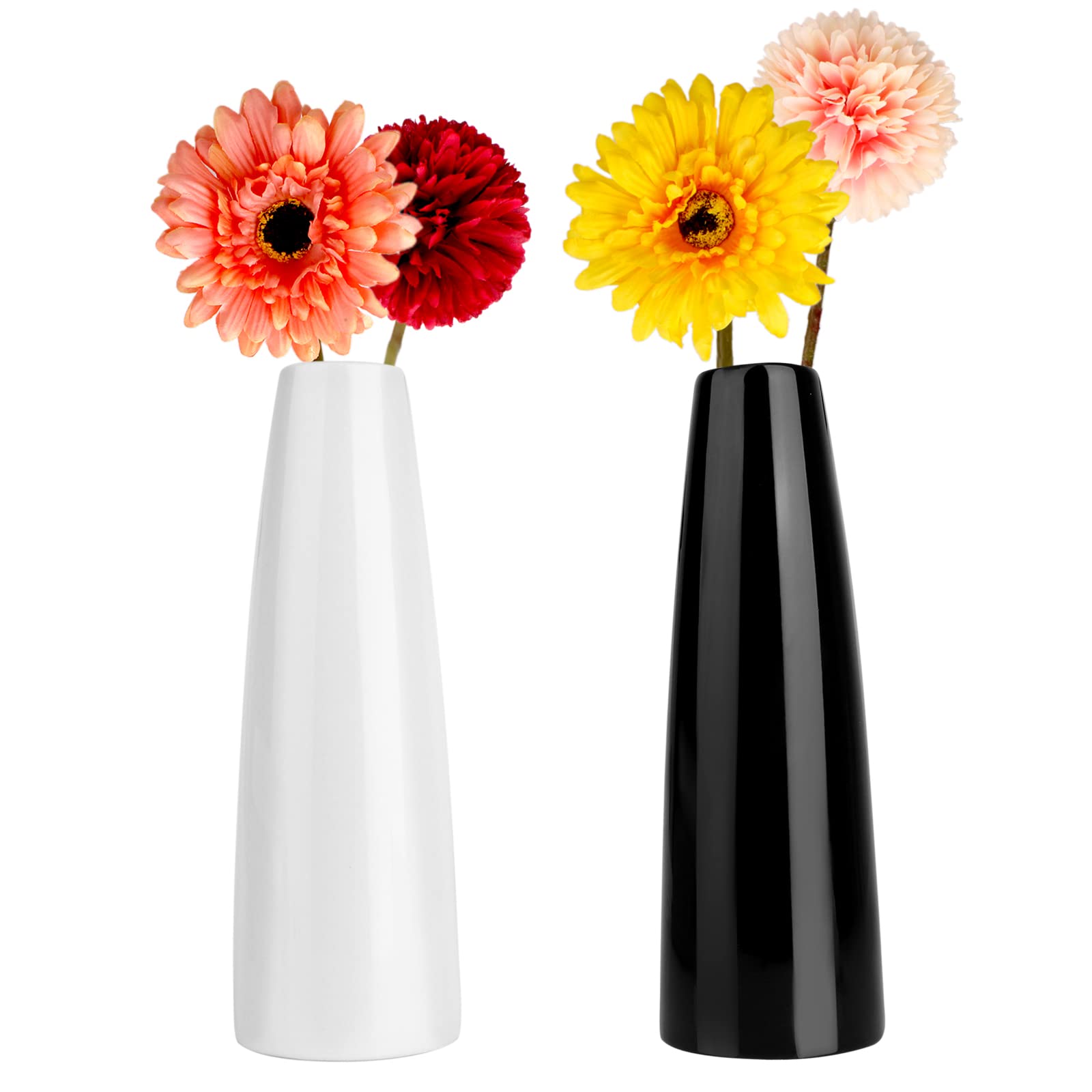 Bluelage Ceramic Vase Set of 2, Black and White Vase for Rustic Home Decor, Ceramic Simple vase, Modern Farmhouse Decor, Ideal Book Shelf Decor, Table, Mantle, Entryway, Living Room Decoration
