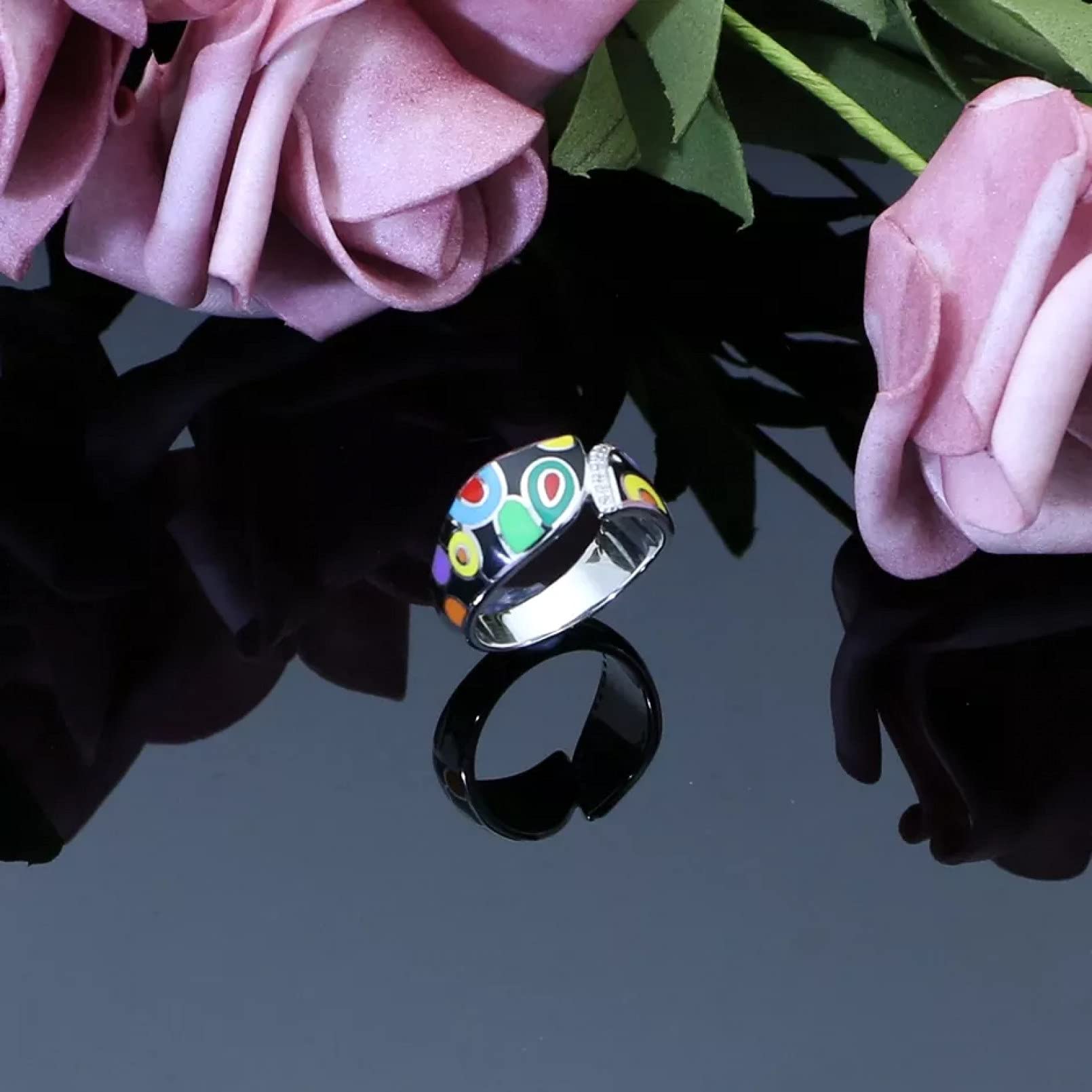 BAJIE Ehering Silberring Damen Mehrfarben Emaille Dekoration 925 Sterling Silber Han