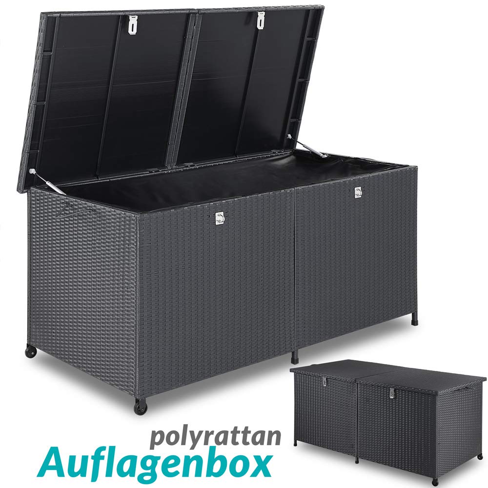 Casaria® Baule da Giardino XXL 625L 150x77x73 cm Polyrattan con Ruote Impermeabile Fodera Interna Box Multifunzione