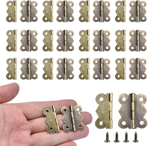 50 bisagras de bronce antiguo, bisagras retro a tope para bisagra de repuesto, joyero de madera decorativo (bisagras de mariposa de 1.181 x 0.984 in)