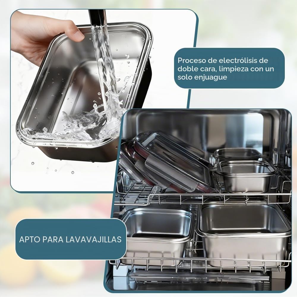4 PCS Recipientes de Acero Inoxidable 550/1100/1900/3500 ml, Fiambrera de Acero Inoxidable Hermetica con Tapa, Contenedores Comida para Congelador para Cocina Trabajo -Aptas para Lavavajillas