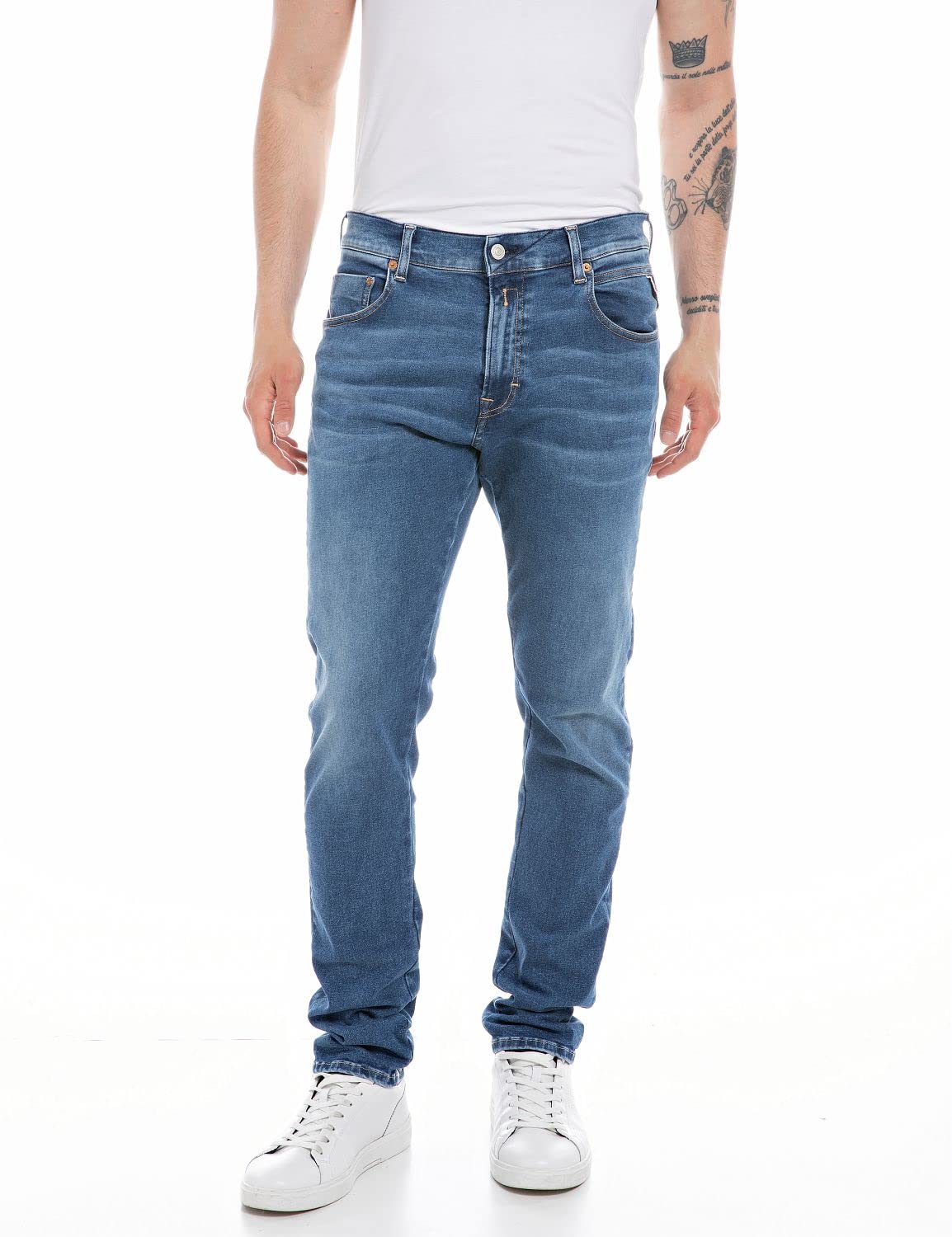 REPLAY Herren Jeans Mickym Slim-Fit Hyperflex mit Stretch, Medium Blue 009 (Blau), 30W / 34L