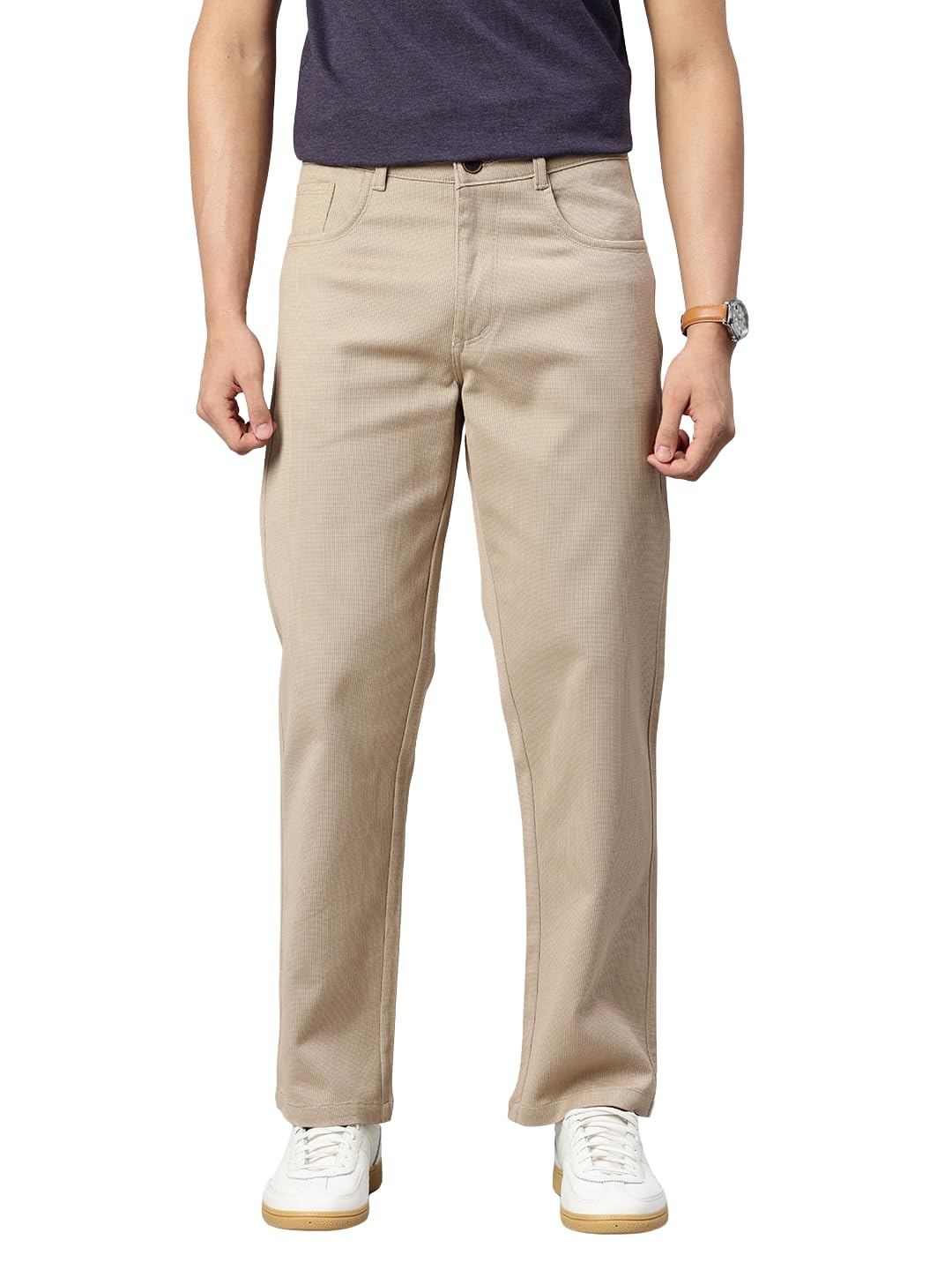 majestic man Men's Premium Cotton Blend Trousers | Solid Textured | Button and Zip | Comfort Fit | Side, Back Pockets | Perfect for Casual outings, Office wear & Travel-picture-31