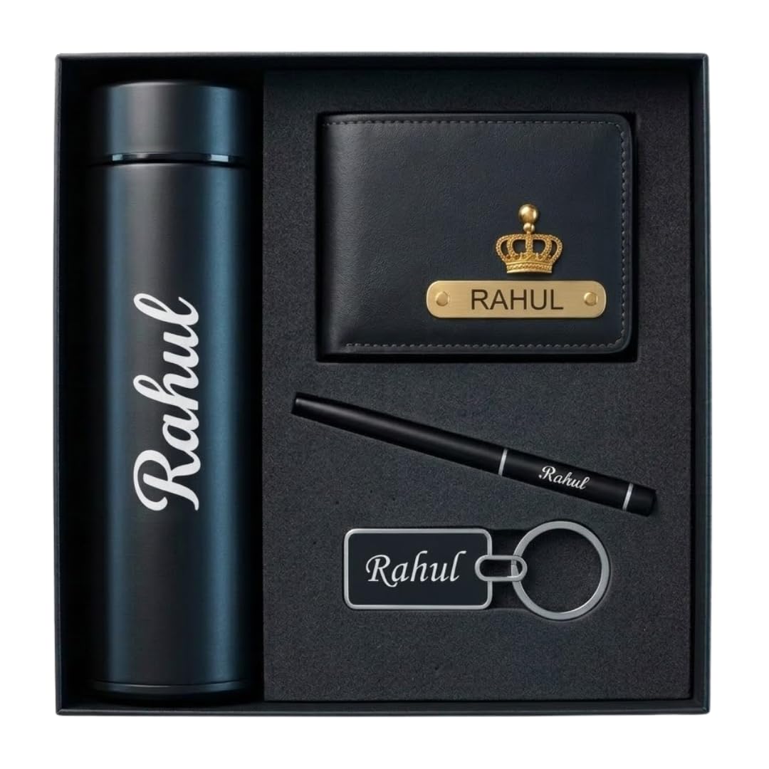 ncgifts Personalized Gift Hamper for Men - Custom Engraved Wallet, Metal Pen, Water Bottle & Keychain Set | Premium 4-in-1 Combo for Birthday, Anniversary & Corporate Gifting-image-13