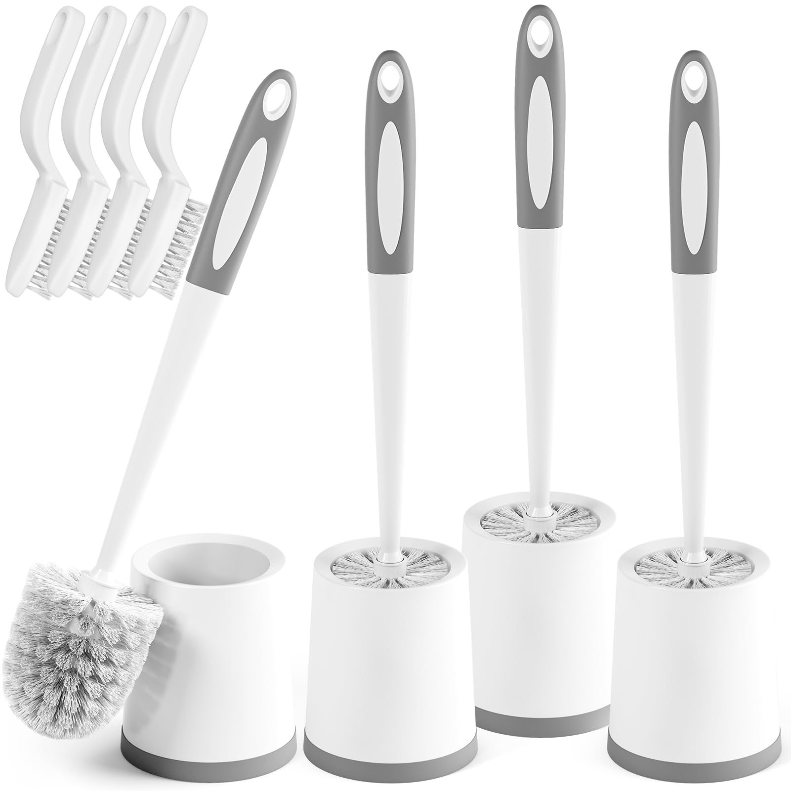 Holaloha Escobilla de inodoro, juego de 4 escobillas de inodoro y soporte, cepillo de inodoro con 4 cepillos de lechada, cepillo de inodoro y soporte, limpiadores de inodoro para limpieza de baño,