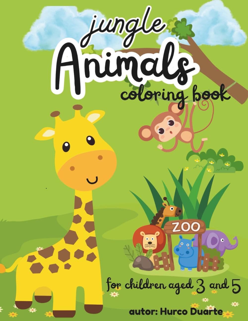 jungle Animals coloring book: Easy Educational illustrations with bold lines and blank back pages