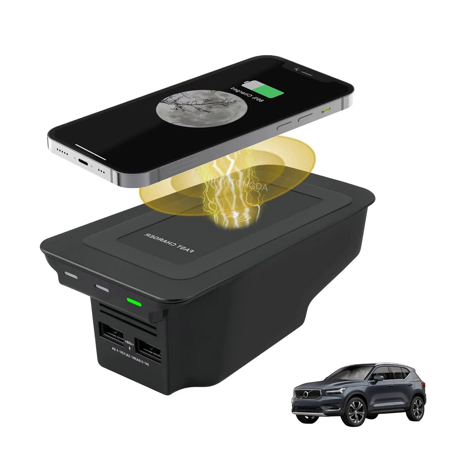 Bezprzewodowa ładowarka do telefonu XC90, XC60, S90, S60, V90, V60, akcesoria do ładowarki samochodowej, konsola środkowa, z 2 portami USB, Plug and Play, łatwa instalacja
