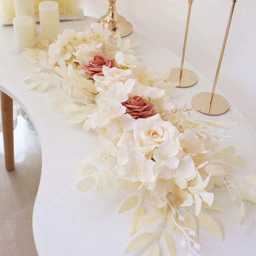 Fiori dell'arco di nozze, 65x16 cm Swag di fiori di rosa artificiale, ad arco per le cerimonie del matrimonio centrotavola per la casa (champagne)