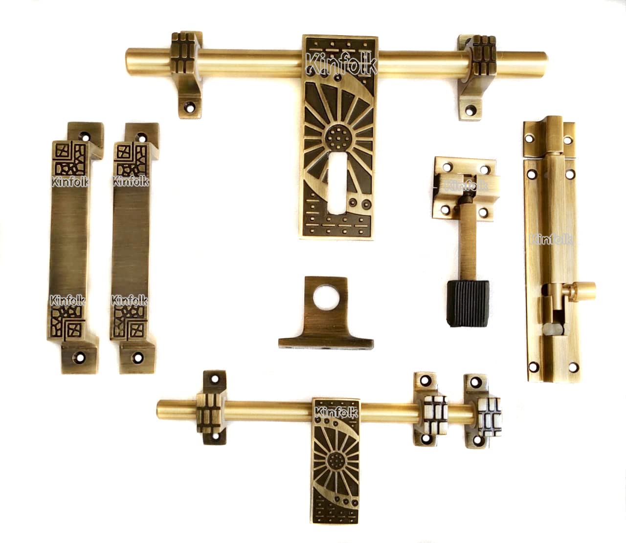 Kinfolk 128 Single Antique Door kit Set, Door Fitting Set, Door Accessories (10"-1 Aldrop, 8"-1 Latch, 2 Handles, 1 Tower Bolt and 1 Door Stopper, Finish : Antique Brass) (B0C662QJ1B) Amazon Price History, Amazon Price Tracker