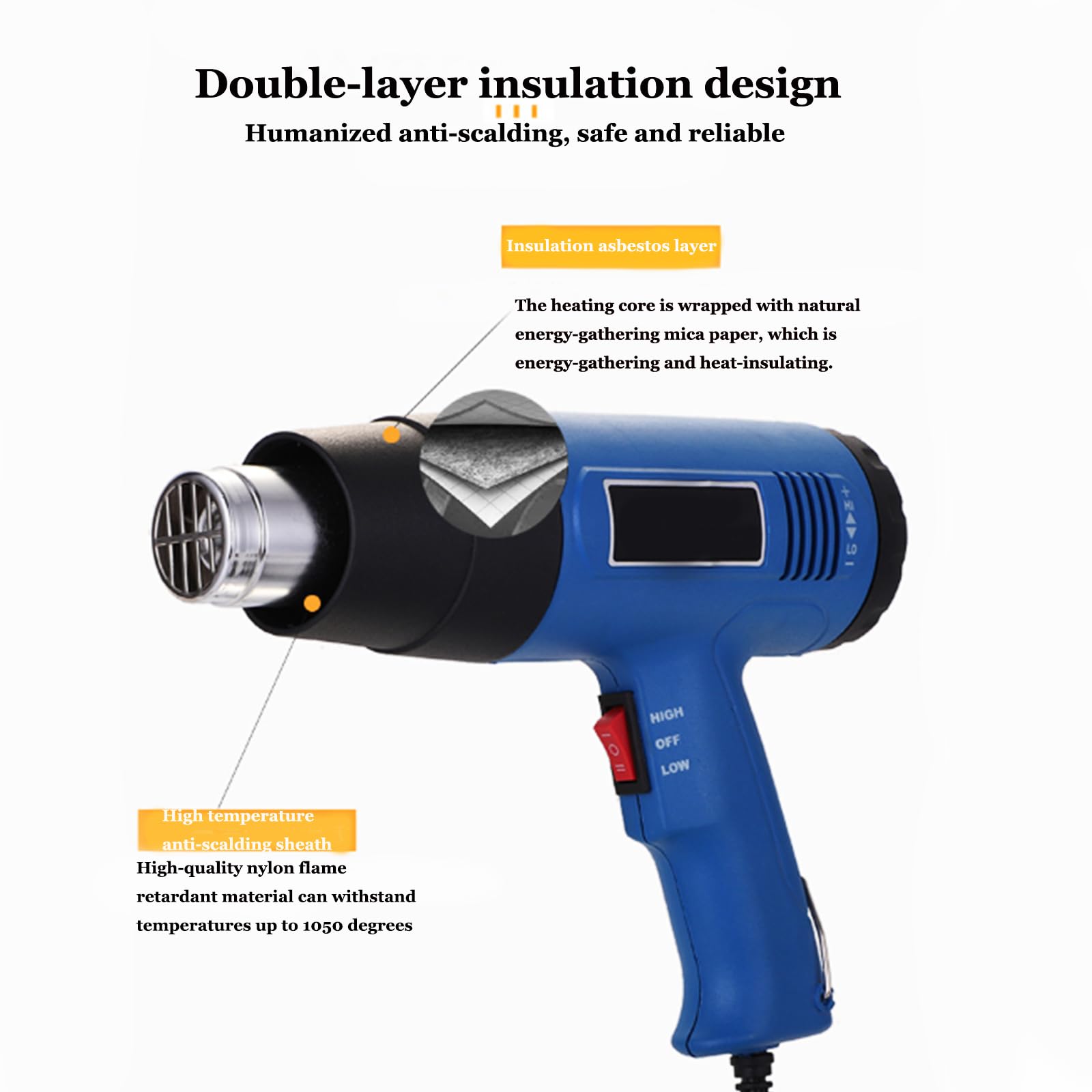 2024 Nouveau Pistolet Thermique pour Gaine thermorétractable 1600 W Sèche-Cheveux pour Soudure Souffleur Thermique Outils d'emballage rétractable pour Gaine thermorétractable, Emballage
