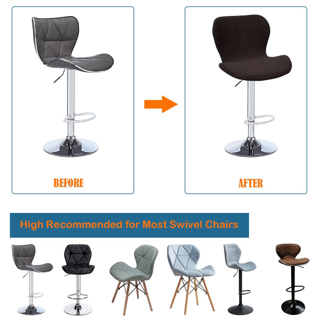 Levoberg Barhocker, gebogen, dehnbar, Bezug für Barstuhl mit elastischer Rückenlehne, Bezug für hohen Hocker, Küche, Café, 2 Stück