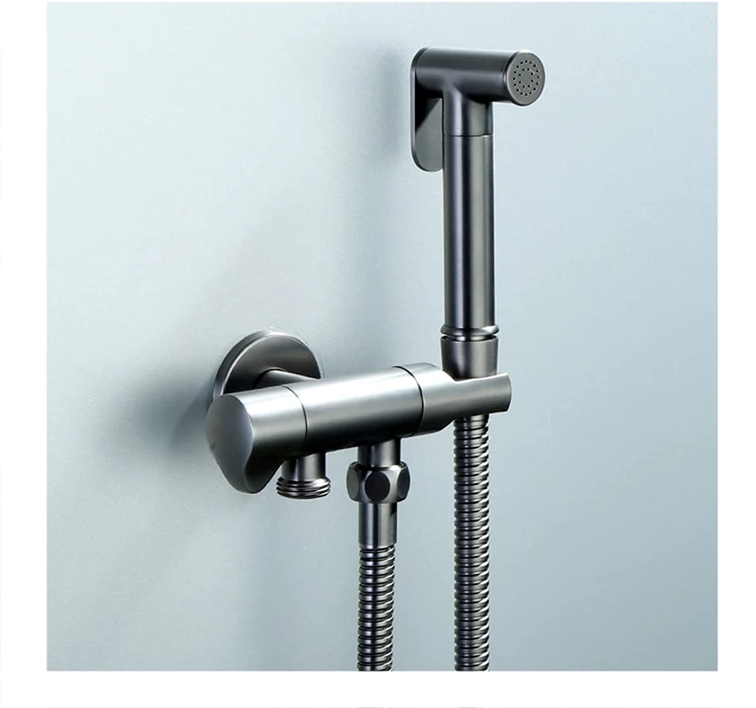 Bidet Faucet, Brushed Gun Grey Handheld Toilet Bidet Sprayer, Solid Brass Dual Handle Bidet Sprayer Shattaf Douche Kit,B Set
