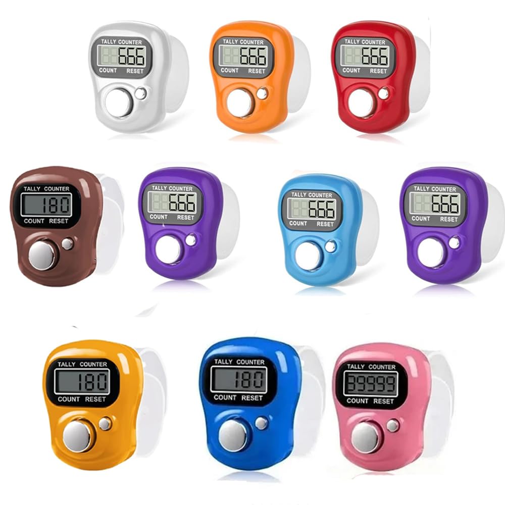 10 Pack-Digit Mini Tally Counter Finger Ring Combo| Portable Electronic Digital Counting Machine|Smart Tasbih Naam Jap Mala Counter for Meditation, Prayer, Chanting(Pink & Blue)-image-43