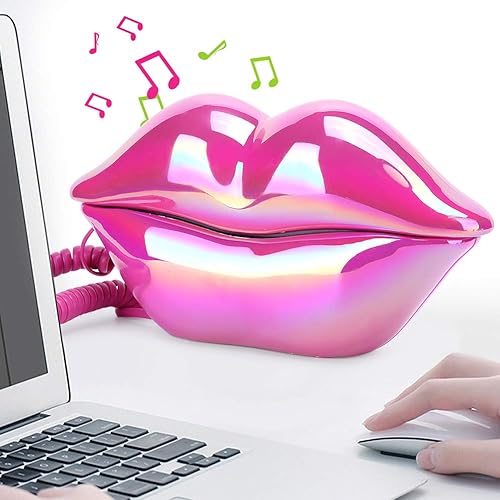 Miniatura 2 de Teléfono de labios de moda galvanoplastia roja rosa teléfono retro sexy para el hogar teléfono fijo con cable de boca para decoración de niñas