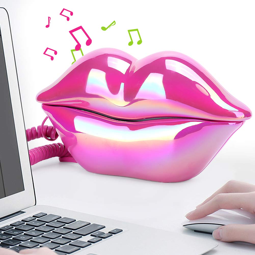 Tonysa WX-3016 Lippentelefon, Galvanisieren Rose Red Einzigartige Lippenform Home Phone Flocking Retro Support Nummer Aufbewahrungsschalter Telefon Dekoration für Home Hotel