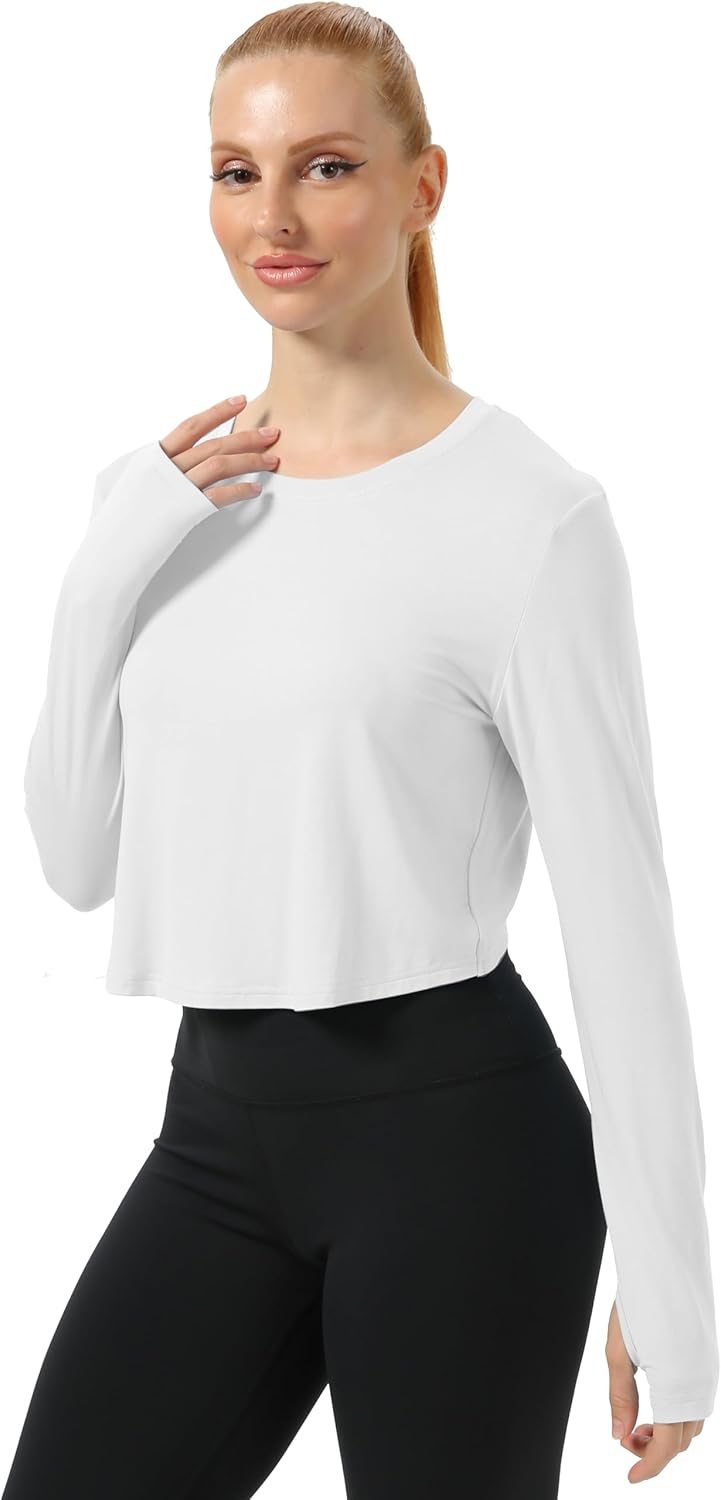 Mippo Open Back Workout Tops for Women Long Sleeve Athletic Shirts Loose Fit Running Gym Crop Top - Image 2