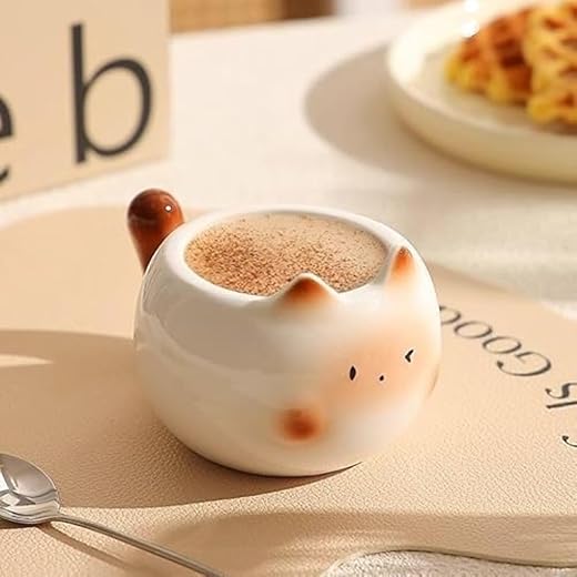 Xícaras de café de cerâmica – Presentes de mãe de gato para mulheres, caneca de café engraçada, design de gato siamês fofo e preto, ideia de presente de feriado (branco-piscada)