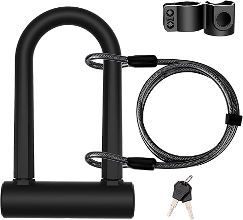 Bloqueo en U para bicicleta de alta resistencia, grillete de 0.630 in y cable de seguridad de 4 pies6 pies de longitud con soporte de montaje