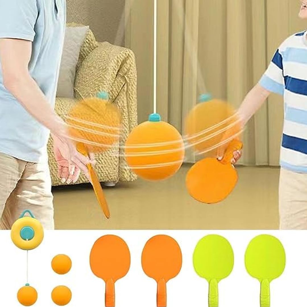 Kidology Hanging Table Tennis Trainer with Round Hook, Self Training Workout Indoor Gaming 2 Racket & 3 Ping Pong Practice Ball Portable - Parent Child Interaction Indoor Toys for Kids 3