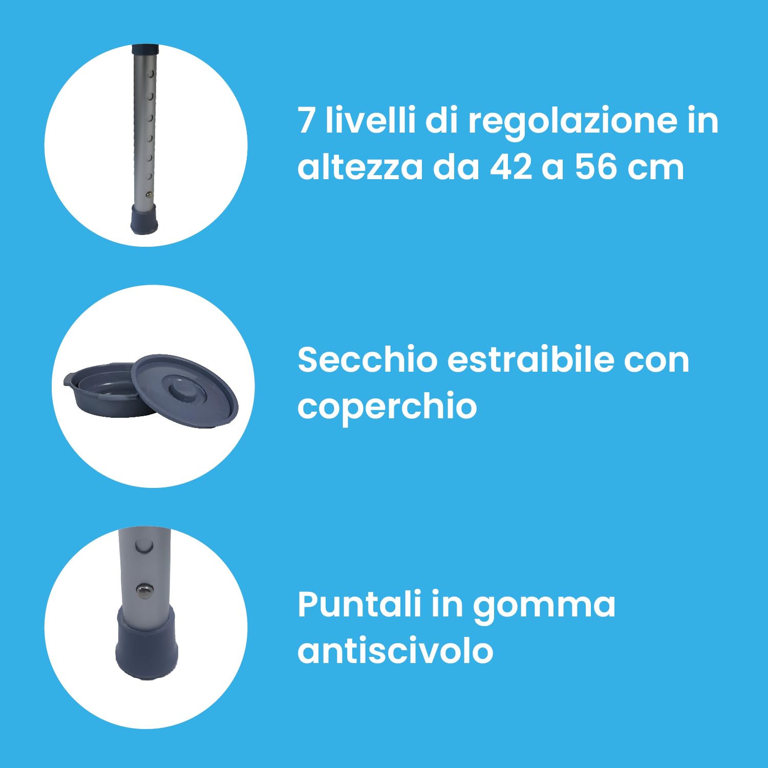 Azione Salute Comoda WC Plus 4 in 1 Pieghevole Leggera Sedia da Doccia, Rialzo WC con Vaschetta a Soffietto
