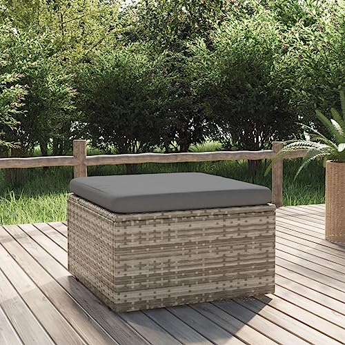 IBUQDDV Gartenhocker mit Kissen Grau 55x55x30 cm Poly Rattan Stauraum...