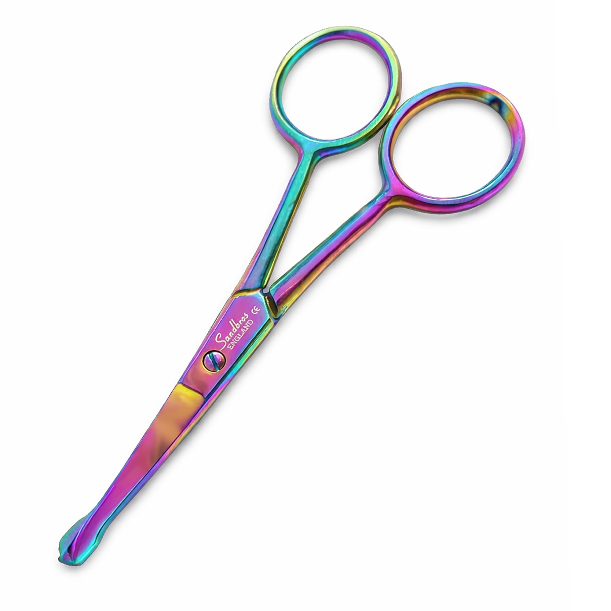 Sandbros Bull Nose Scissors 4.5" Curved Titanium (114.3mm) Safety Scissors Blunt End Ball Nose for Face Ear Dog Cat Grooming
