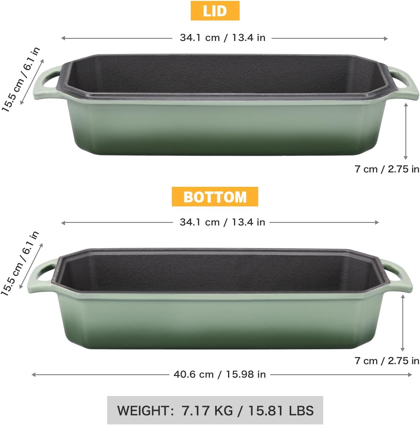 Bread Pan Cast Iron Loaf Pan with Lid Bread Loaf Pan 13x5 Inch Enameled Cast Iron Sourdough Bread Pan,AquaGreen - Image 3