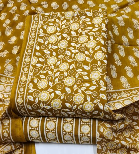 Image of DRAVINAM Trends Women's Premium Cambric Cotton Jaipuri Printed Unstitched Salwar Suit Dress Material with Mulmul Cotton Dupatta