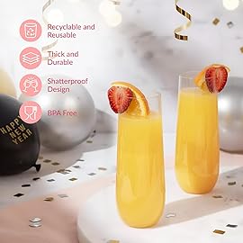 Prestee 48 Pack Plastic Champagne Flutes 9 oz - Stemless Disposable Champagne Flutes for Cocktails Mimosa Bar and Party Supplies - Clear Shatterproof Plastic Wine Glasses for Wedding and Summer Party