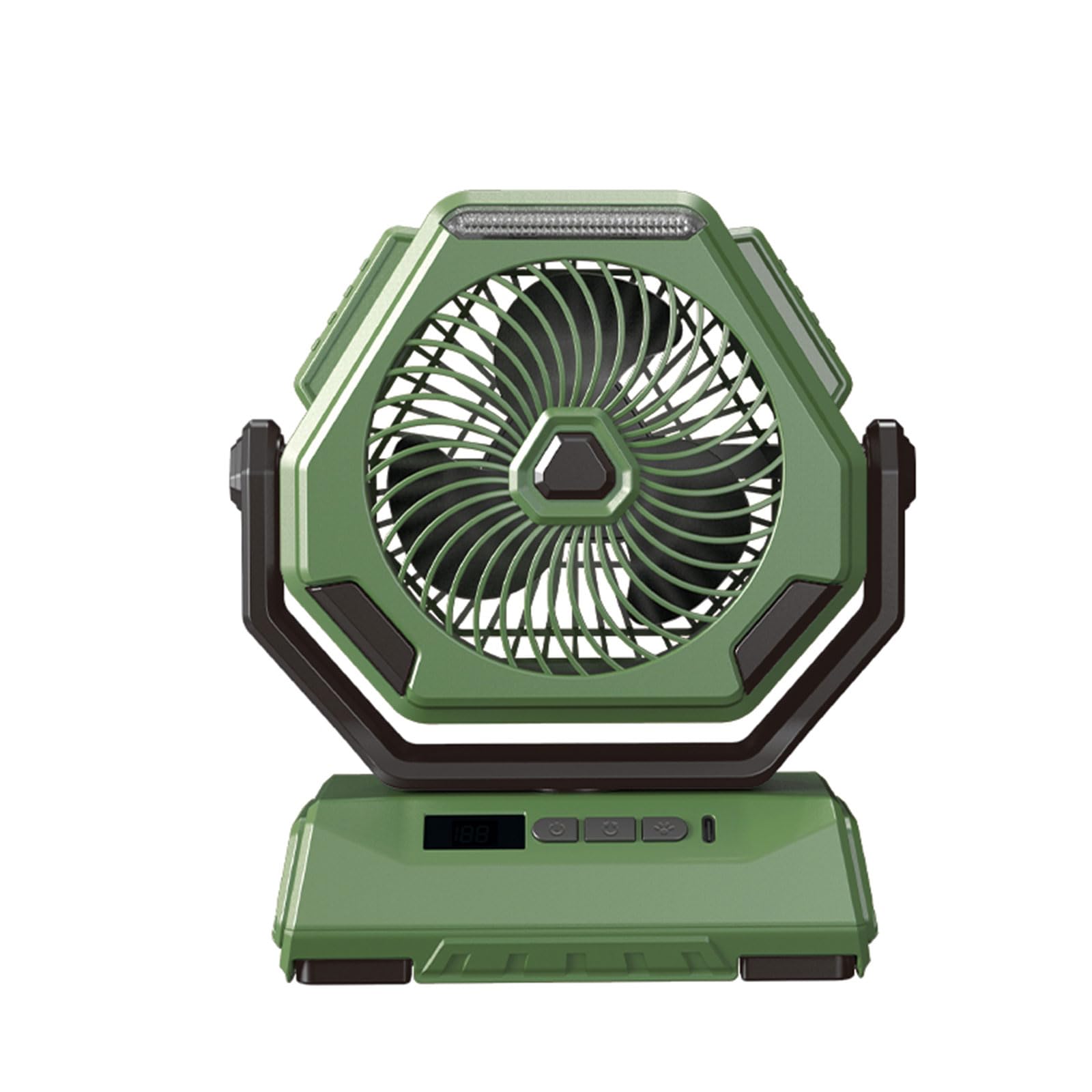 TAZIZI USB Desk Fan 6000mAh Rechargeable Battery Operated Table Hanging Camping with 3 Gear LED Light Cooling