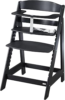 roba 2-in-1 Wooden Grow-Along High Chair Sit Up Flex - Adjustable Height - from 6 Months up to 70 kg - Anti-Tipping Baby Chair with Smooth Surface - Black