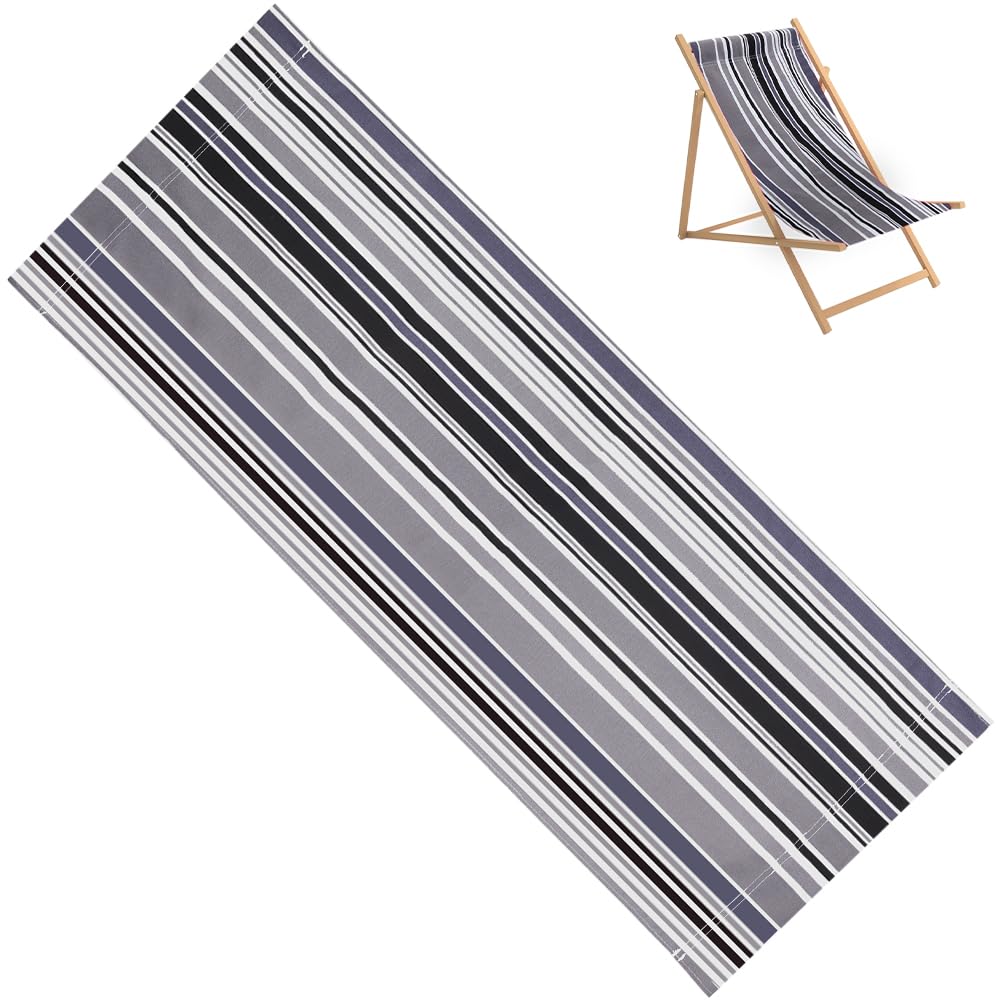 GORGECRAFT Beach Sling Chair Canvas 113x43cm Gray Black White Stripes Replacement Deck Chairs Cloth Fabric Folding Lounge Chair Cover Canvas for Sunbathing Garden Courtyard Patio Outdoor